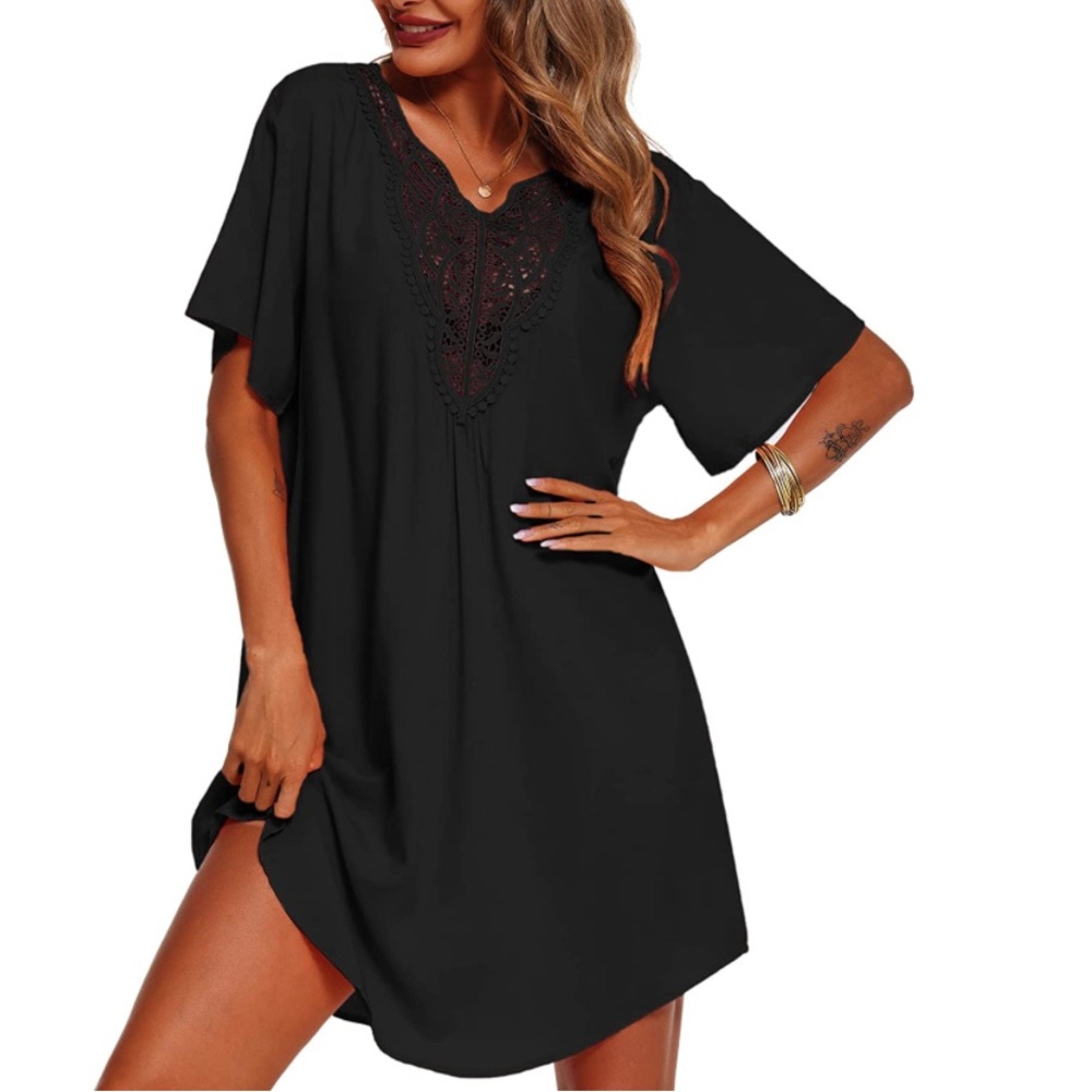 Ours black rayon swimsuit cover nwt size medium